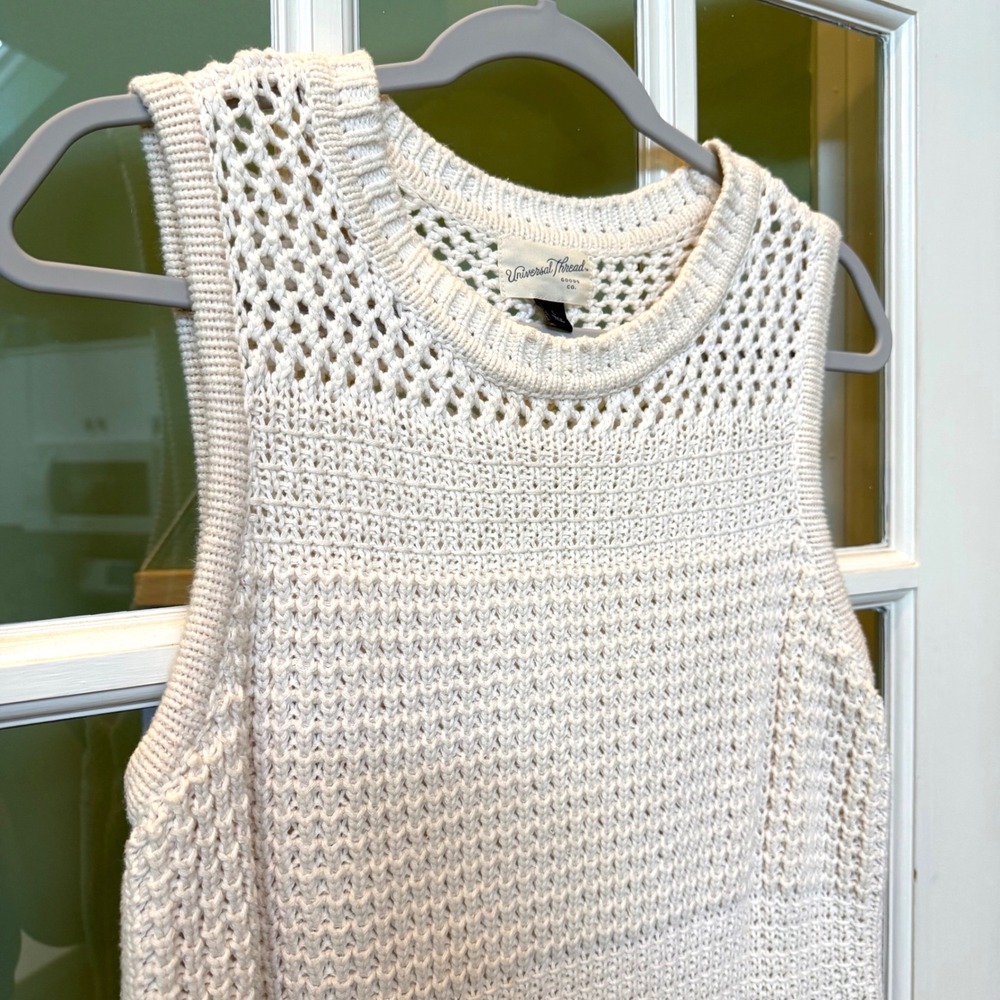 Universal Thread Womens Cream Open Knit Sweater Vest Sleeveless Crew Neck Large - Picture 3 of 6